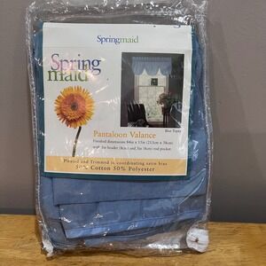 Vtg Springmaid Blue Topaz Pantaloon Valance Pleated Satin Trim 84x15 Cottagecore